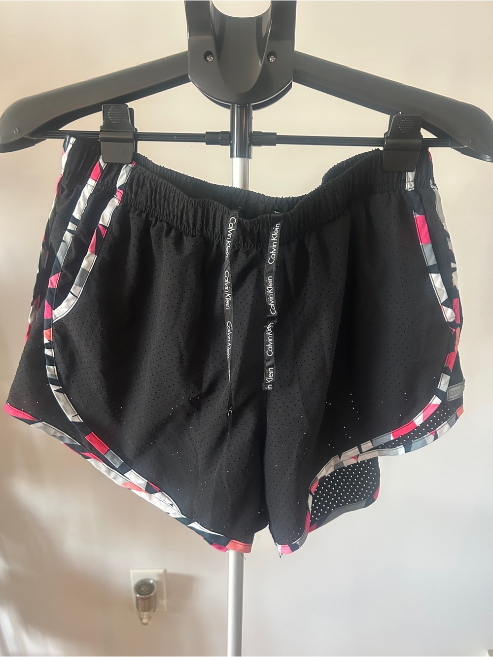 Calvin Klein Black Athletic Mesh Shorts with Pink & Silver Trim
